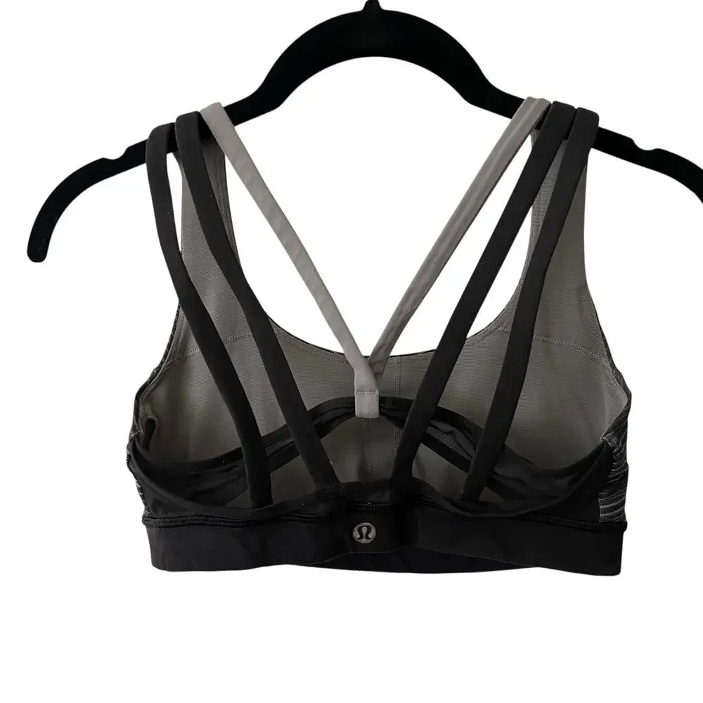Lululemon 4 Sports Bra Strappy Black Gray Workout Activewear Cup Liners